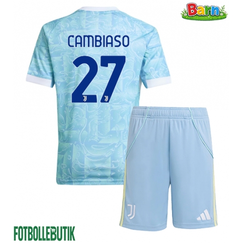 Juventus Andrea Cambiaso #27 Bortaställ Barn 2025-26 Kortärmad (+ Korta byxor)